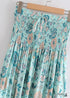 Boho Skirts in Smocked Waist, Bird Garden in Blue For Women